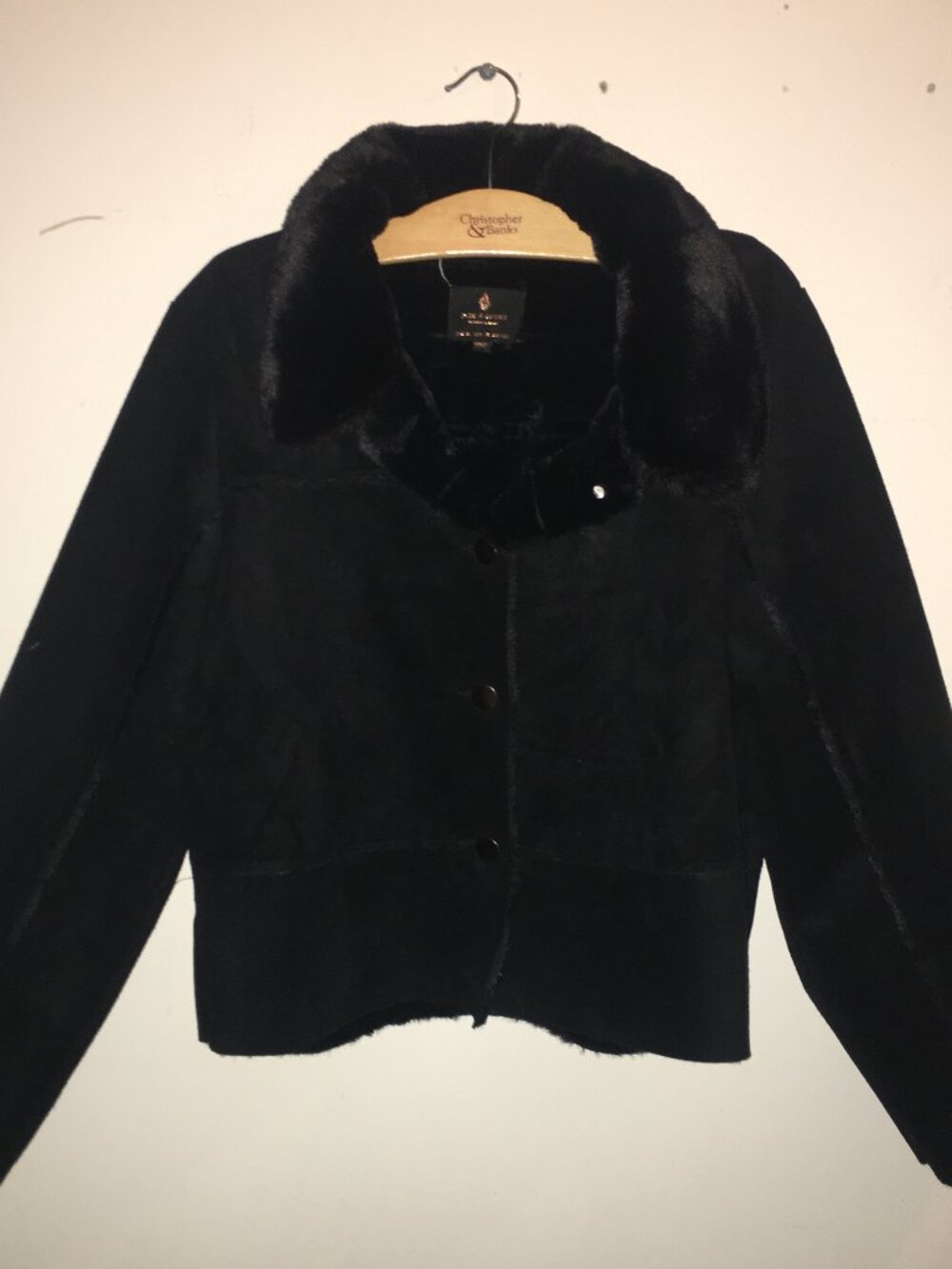 Jade and Ivory Peacoat Black with Faux Fur Trim Size X Large NWT